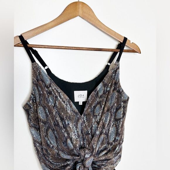 J.O.A Revolve Tie Front Cami Animal Print Sequined Bodysuit Size Extra Small - Picture 4 of 10